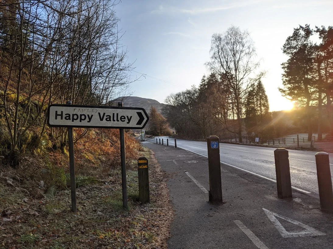 Hiking Ben Nevis Happy Valley Sign