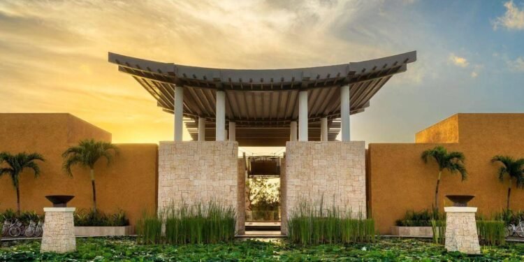 Banyan Tree Mayakoba resort building under a