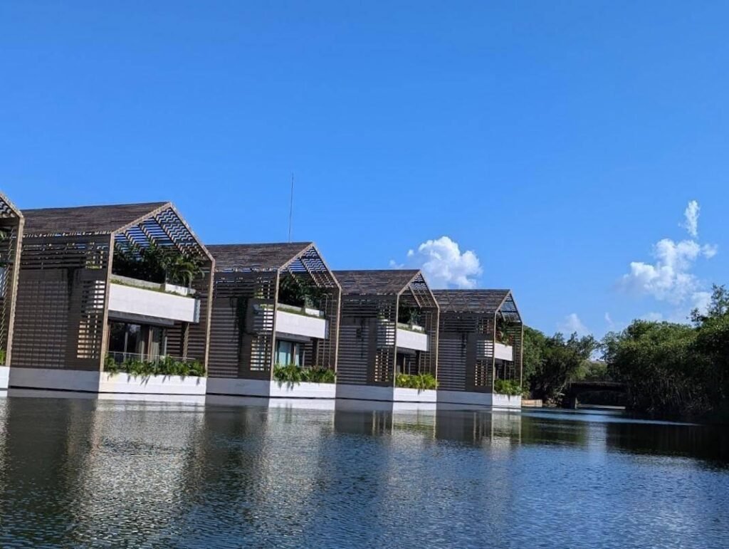 Row of luxury overwater villas on a