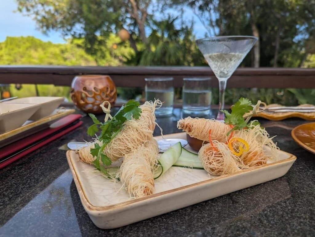Tray of food with glass of water at Banyan